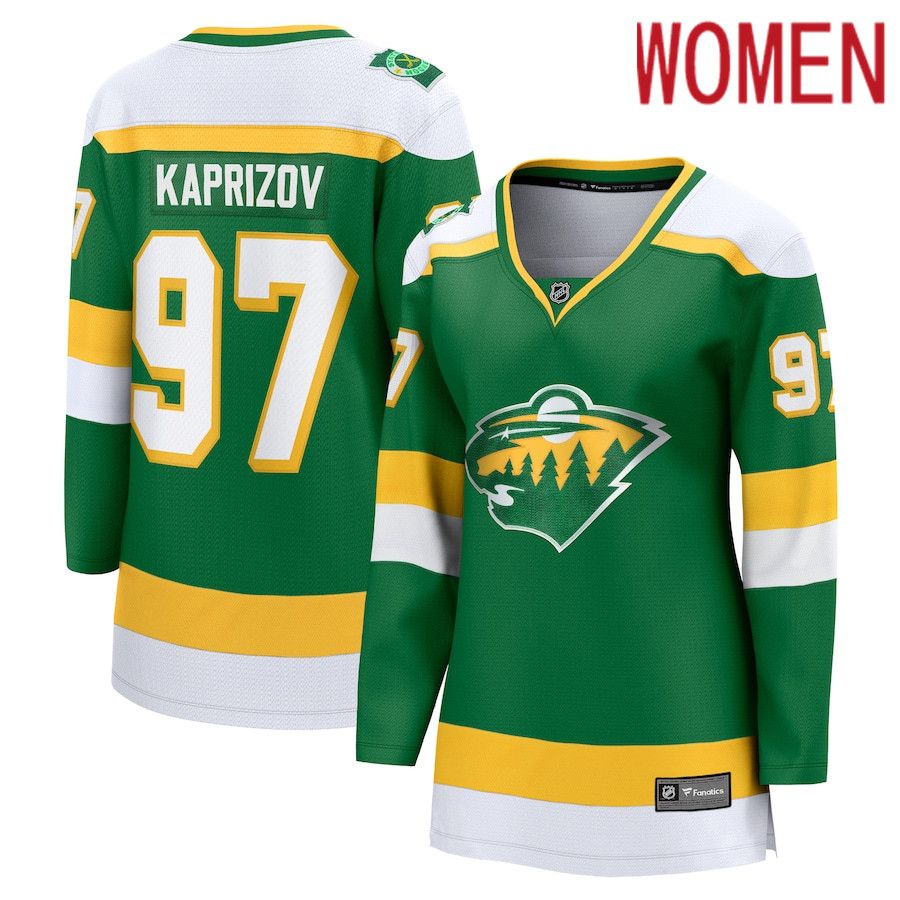 Women Minnesota Wild 97 Kirill Kaprizov Fanatics Branded Green 2023-24 Alternate Premier Breakaway Player NHL Jersey